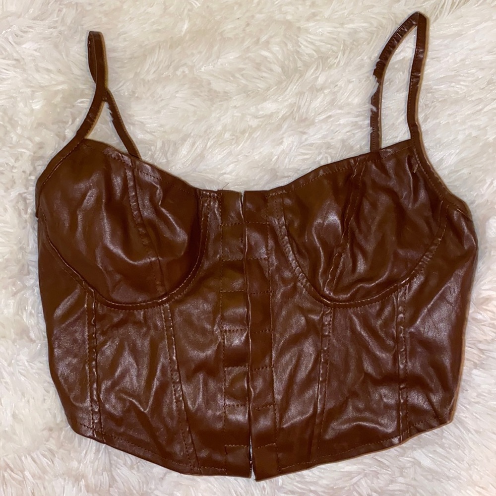 Brown leather corset top